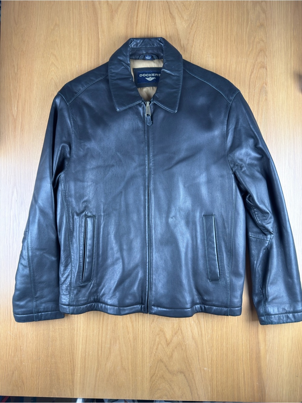 Dockers Men’s Black Lamb Leather Bomber Jacket size L